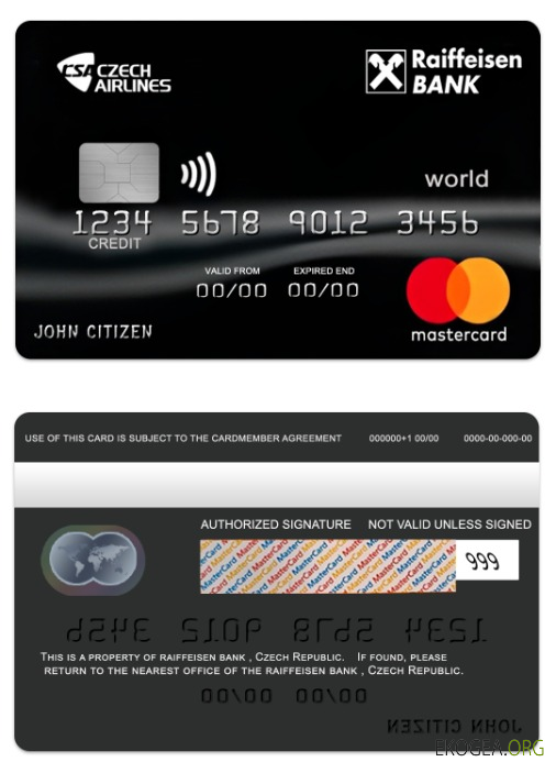 République tchèque Banque Raiffeisen World Mastercard template République tchèque Banque Raiffeisen World Mastercard template